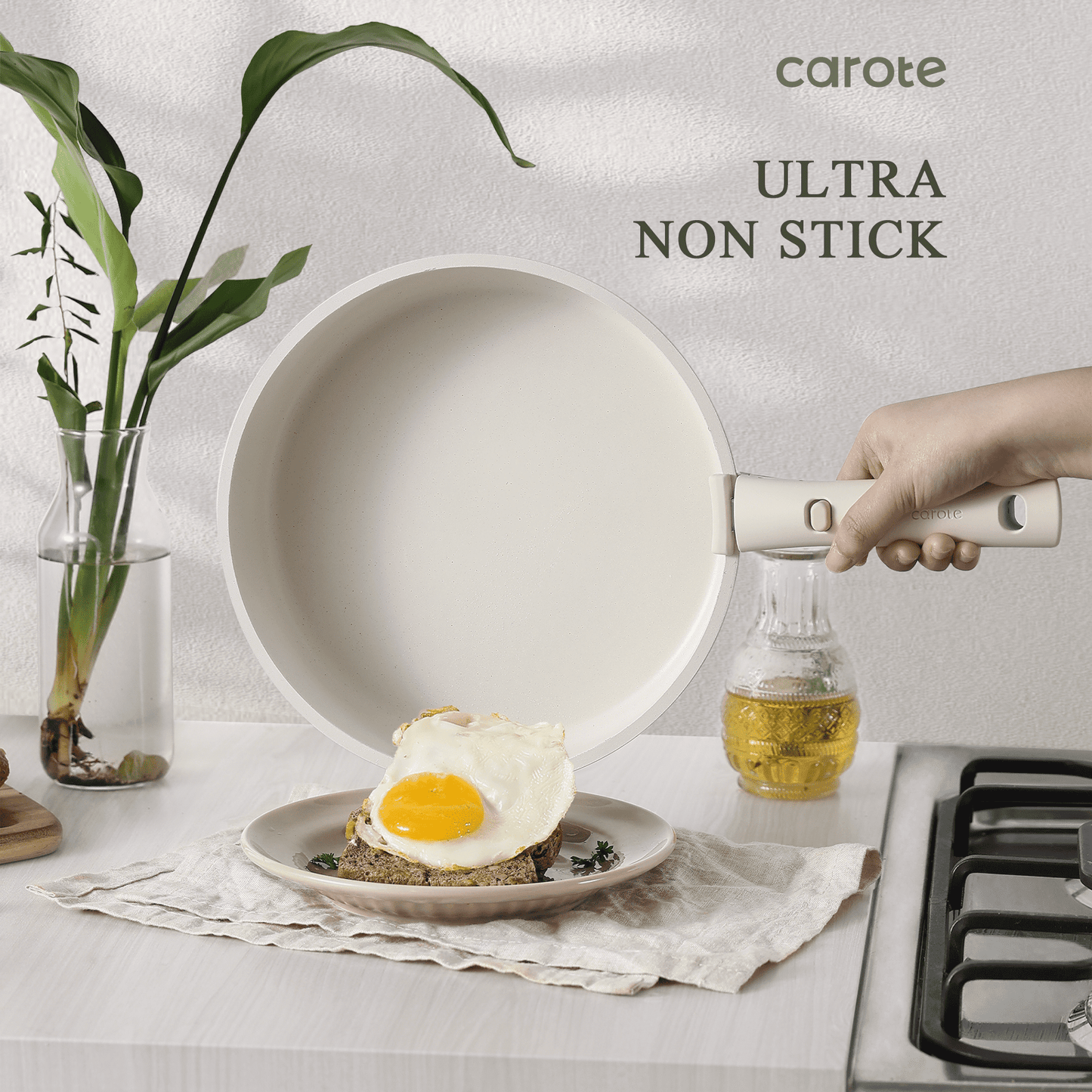 Carote Nonstick Cookware Sets, 15 Pcs Non Stick Pots and Pans Set with Removable Handle, White