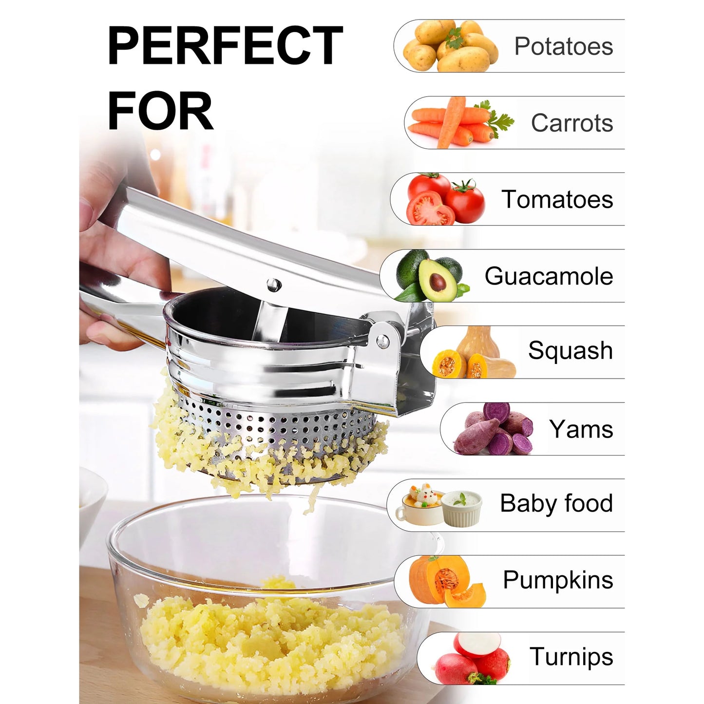 Fixdono Potato Ricer, Stainless Steel Potato Masher, Fruit and Vegetables Press Kitchen Tool, 15oz