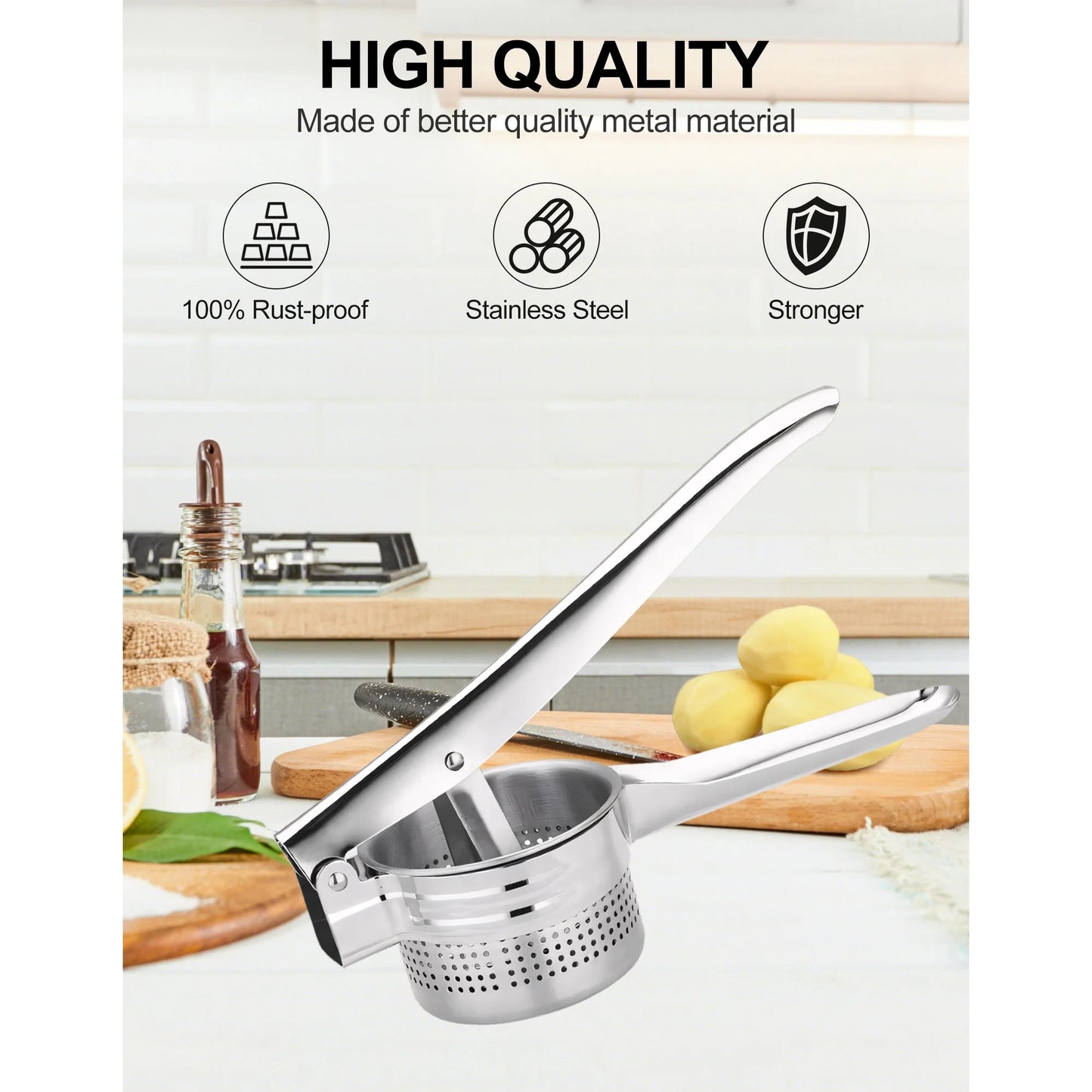 Fixdono Potato Ricer, Stainless Steel Potato Masher, Fruit and Vegetables Press Kitchen Tool, 15oz