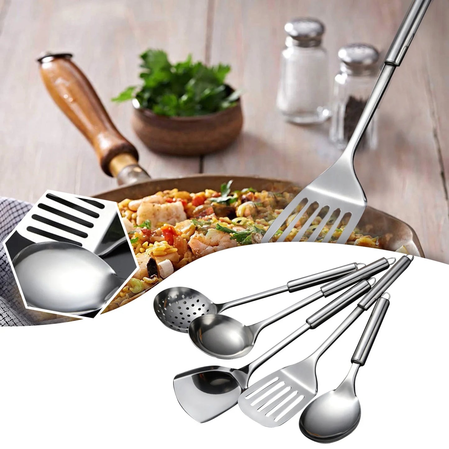 Hgehaz Silverware Set 5Pcs/Set Stainless Steel Kitchen Cooking Tools Utensil Set Spatula Spoon Scoop