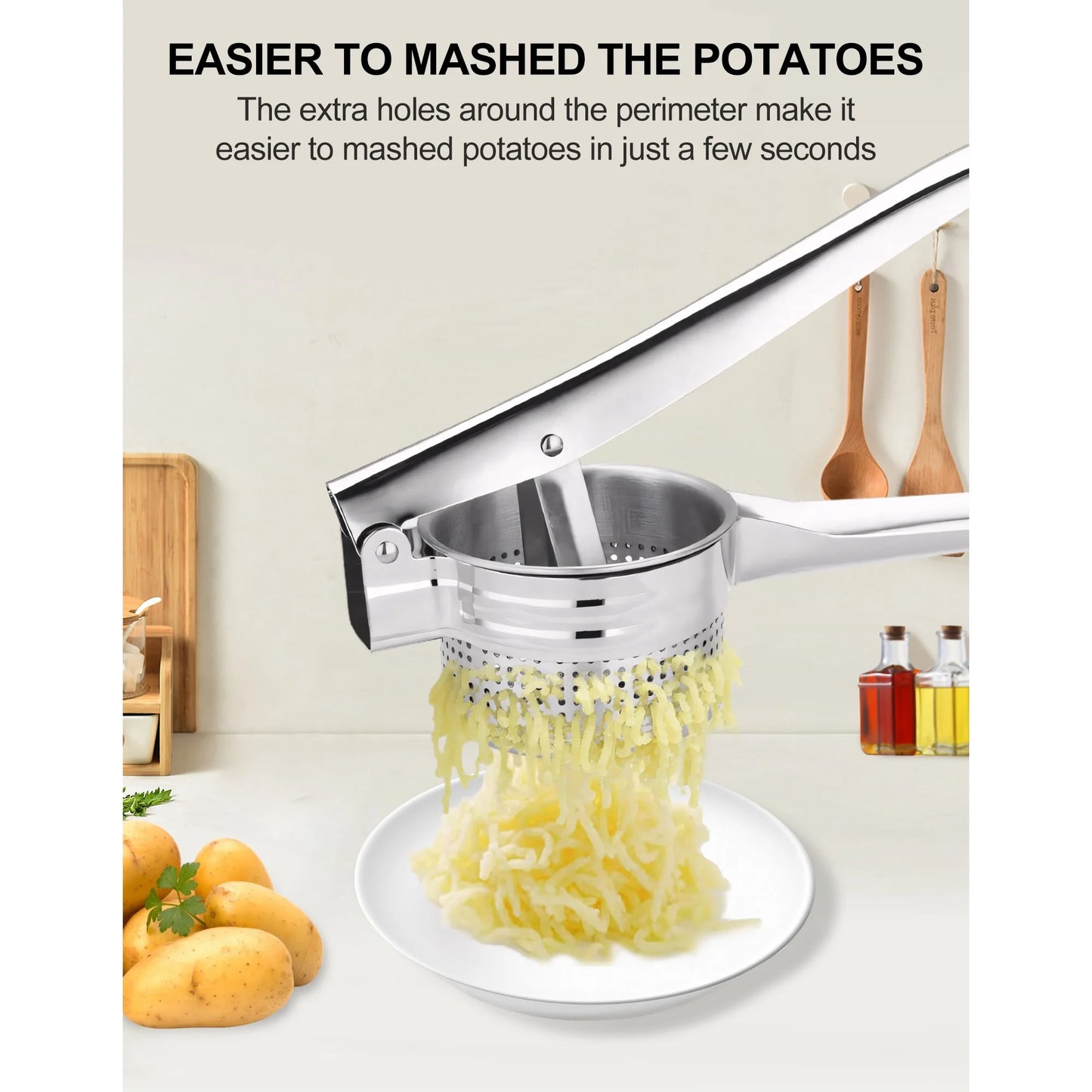 Fixdono Potato Ricer, Stainless Steel Potato Masher, Fruit and Vegetables Press Kitchen Tool, 15oz