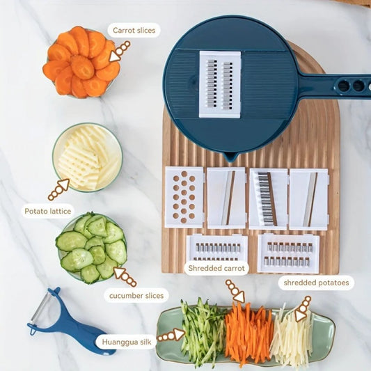9-in-1 multifunctional vegetable chopper, carrot and potato manual shredding and slicing machine, radish chopper, kitchen tool