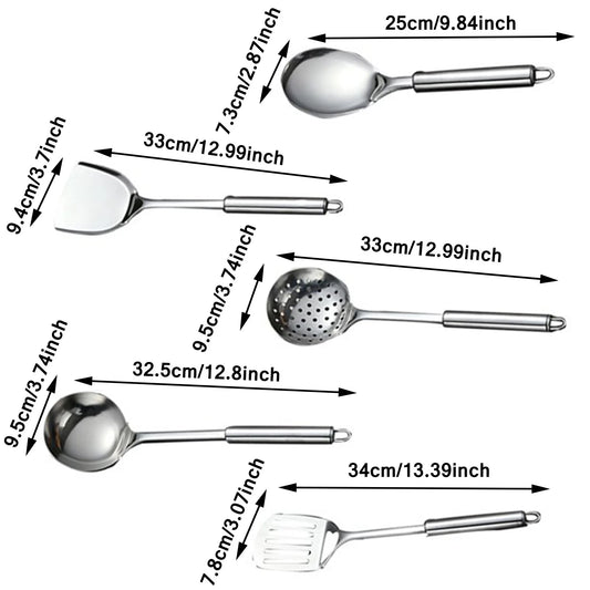 Hgehaz Silverware Set 5Pcs/Set Stainless Steel Kitchen Cooking Tools Utensil Set Spatula Spoon Scoop